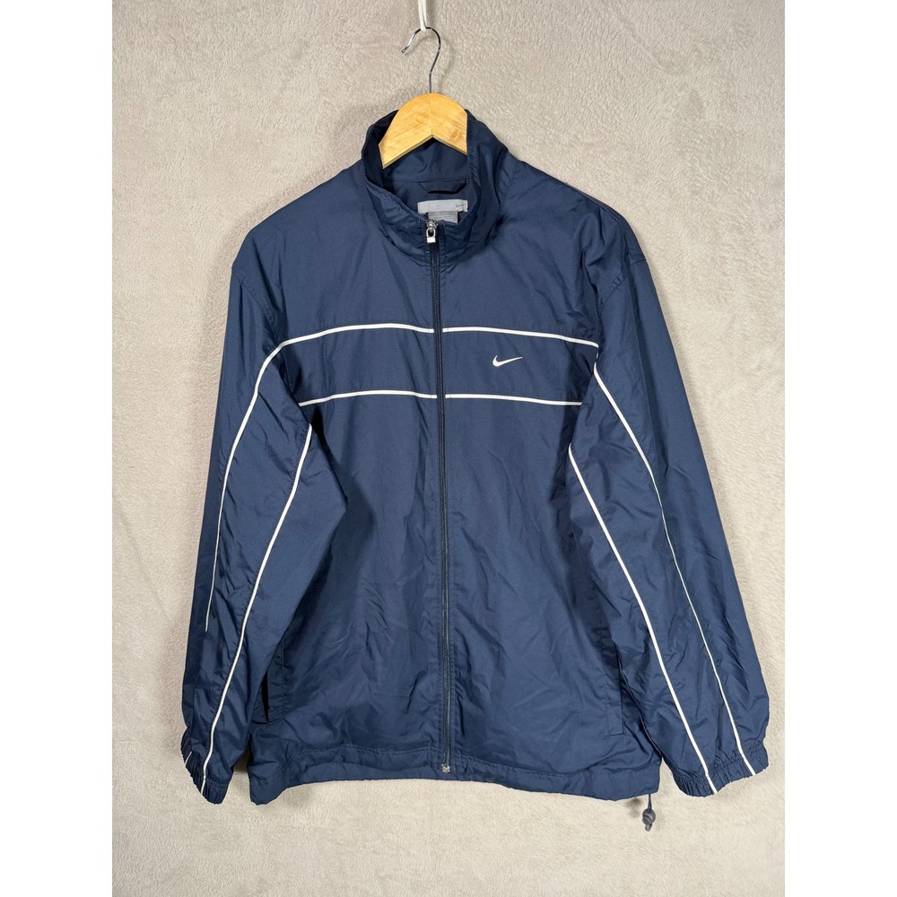 VTG Y2K Nike Mens Navy Blue Full Zip Windbreaker Jacket Mesh Lined Size M